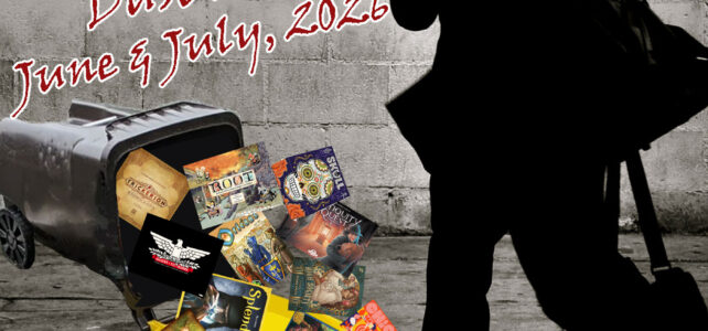 Man walking by garbage bin tipped over with games falling out