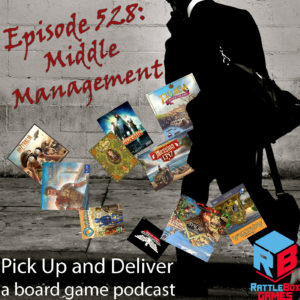 Cover for podcast; Man with games falling out of his bag.