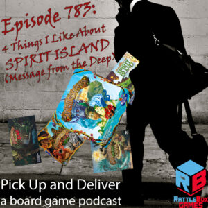 Man with Spirit Island games falling out of his bag