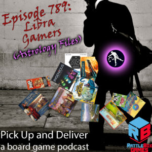 Man with games falling out of his bag (which has a libra icon on it)